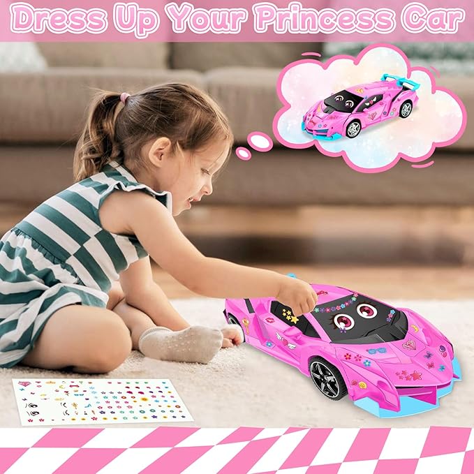 Rc Car, Remote Control Car Toys for Girls Birthday Gifts, 1:18 Pink Transform Robot Toy Cars with 360° Rotating Led Lights & One Button Deformation Transform Toys for Kids 3 4 5 6 7 8+