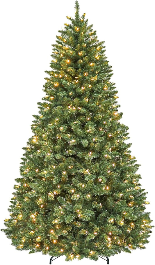 6 ft Lighted Christmas Tree, Artificial Christmas Tree with 250 Warm White Lights, 1032 Branch Tips, Hinged Branches and Metal Stand