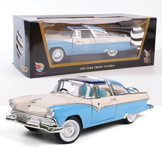 1955 Ford Crown Victoria 1/18 Scale Die-Cast Metal Model Premium Classic Vintage Alloy Cars with Display Case, with Opening Doors, Best Gift for Men, Dad & Kids 14+ Years (Blue)