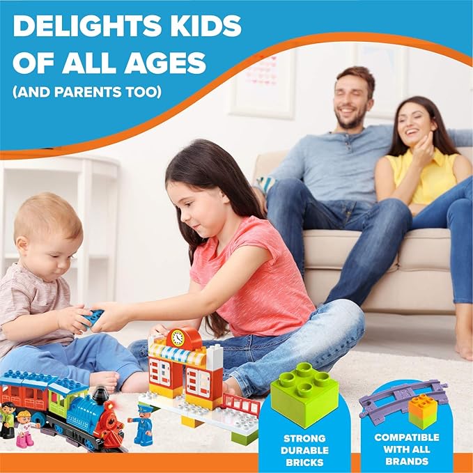 Electric Train Set - Toddler Train Toy Figures & Playsets for Age 2-10 Year Old Boy Toy Trains, Kids Toy Train Sets for Boys & Girls, Mini Engine Steam Train Model Train Set, Motorized Train Set-107pc