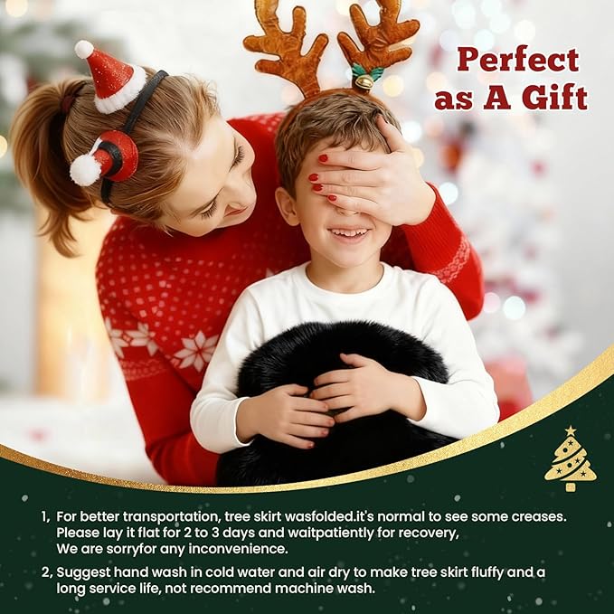 iMucci 48inch Christmas Tree Skirt Wool Fur Black Tree Skirt Small Tree Skirts Black Trees Skirt Holiday Party Decoration