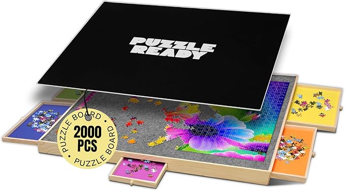 Puzzle Ready Large 2000-Piece Puzzle Board - 41" x 32" Puzzle Table with 5 Colorful Drawers, Cover Mat, Felt Workspace & Carrying Handle – Ideal Game Table for Adults & Children