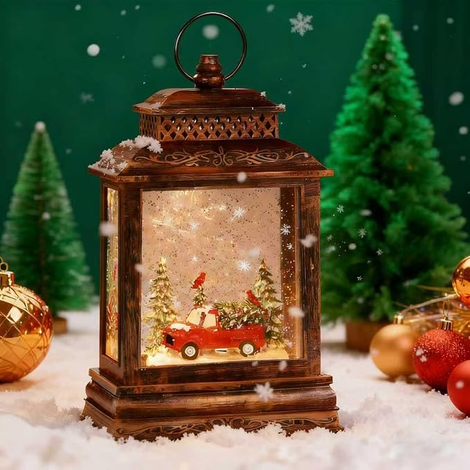 11.75" Christmas Snow Globe Lamp with Christmas Tree & Red Truck Inside,Musical Waterglobe Holiday Decor with 6h Timer,USB Power, Indoor Use for Festive Room Light, Best Gift for Christmas,New Year