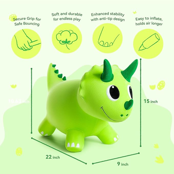 ZOOJOY Plush Bouncy Dinosaur Hopper for Toddlers 1-5 Soft Covered Inflatable Ride-On Animal Horse Hopper, Dino Bouncy with Pump, Indoor Outdoor Ride On Toys for 18 Months 2 3 4 5 6 Years Boys Girls