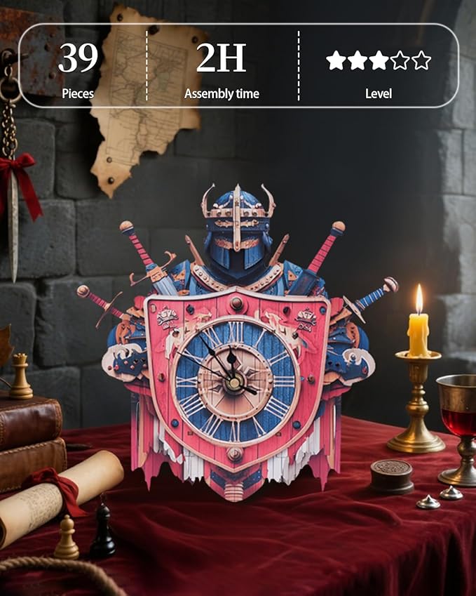 3D Wooden Puzzles for Adults, Knight Clock with Pendulum Model Kit, 3D Puzzles for Adults Room Home Decor DIY Wall Clock Kit, Holiday Birthday Christmas Day for Men Women Teens