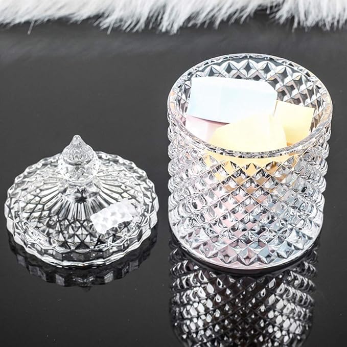 Maypink Crystal Diamond Faceted Jar with Lid,Suitable as A Candy Dish,Cookie Tin,Biscuit Barrel,Decorative Candy Jar Sugar Bowl (Crystal, Set of 2)