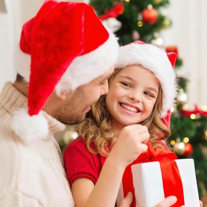 2 Pcs Santa Hat, Comfortable Velvet Red and White Christmas Hats for Christmas Party Decorations and Gifts, Adult Size