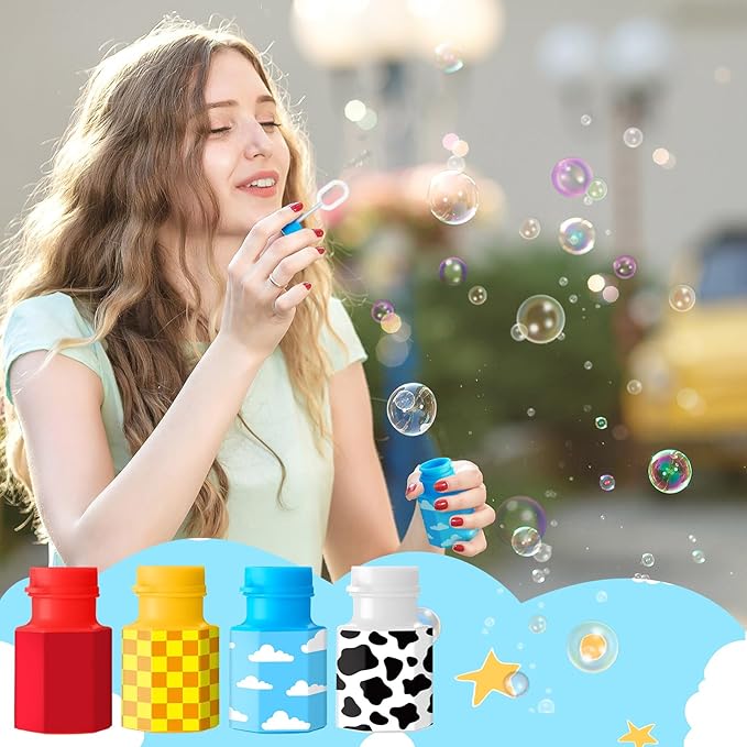 24 Pack Bulk Bubble Wands Cartoon Party Favors Toy Theme Birthday Party Supplies Cartoon Theme Birthday Bag Stuffers Supplies Decorations(Hexagon Bottles,Toy Inspire Game)