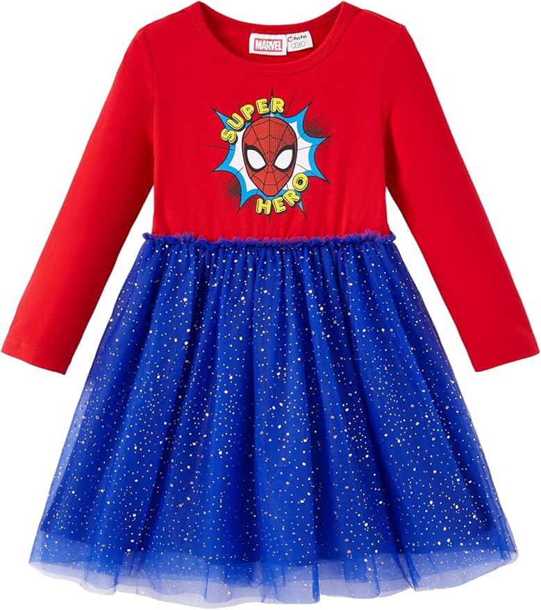 Disney Frozen Elsa Princess Cinderella Ariel Jasmine Rapunzel Baby/Toddler Dress, Ruffle Long-Sleeve Mesh Overlay Tulle Dress