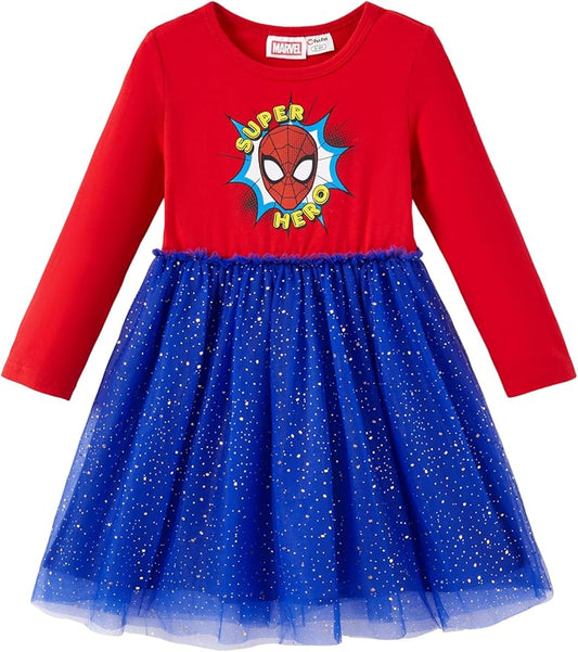 Disney Frozen Elsa Princess Cinderella Ariel Jasmine Rapunzel Baby/Toddler Dress, Ruffle Long-Sleeve Mesh Overlay Tulle Dress