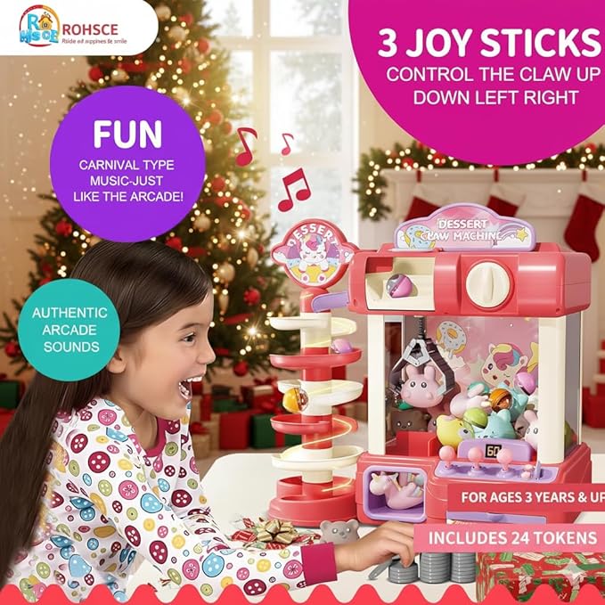 Claw Machine for Kids, Mini Vending Machine Toys for Girls, Arcade Game Toy for Ages 8-13, Electronic Claw Game Machine for Party with Lights Sound, Birthday Gifts for Ages 4+