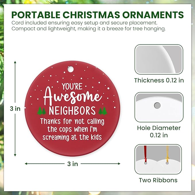 Neighbors Friendship Gifts - Christmas Ornaments 2024 - Ceramic Ornaments for Women, Men & The Neighborhood