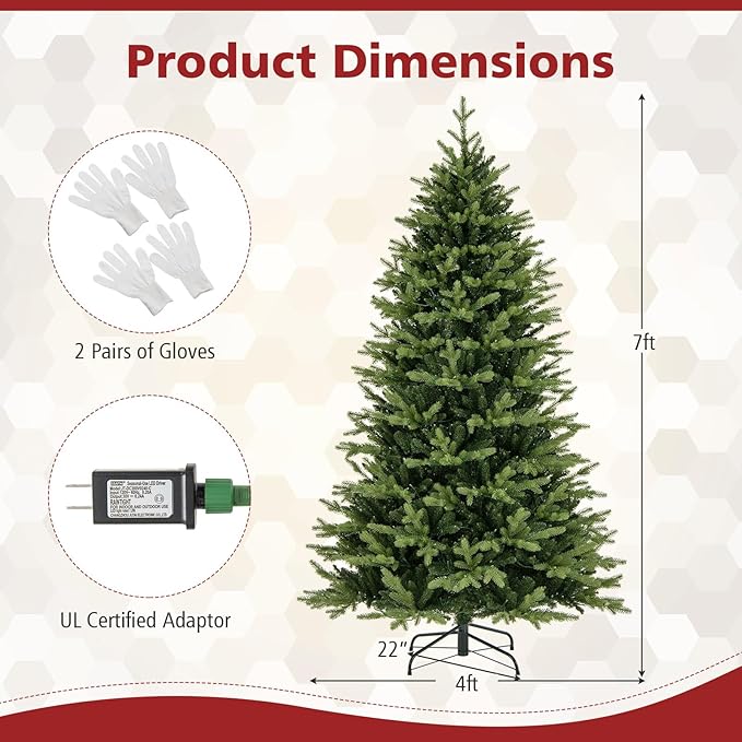 GOFLAME 7FT Prelit Artificial Christmas Tree, Hinged Christmas Tree with 470 LED Lights, 11 Lighting Modes, 1646 PE & PVC Branch Tips, Holiday Decoration Tree with Remote, Timer, Adjustable Brightness