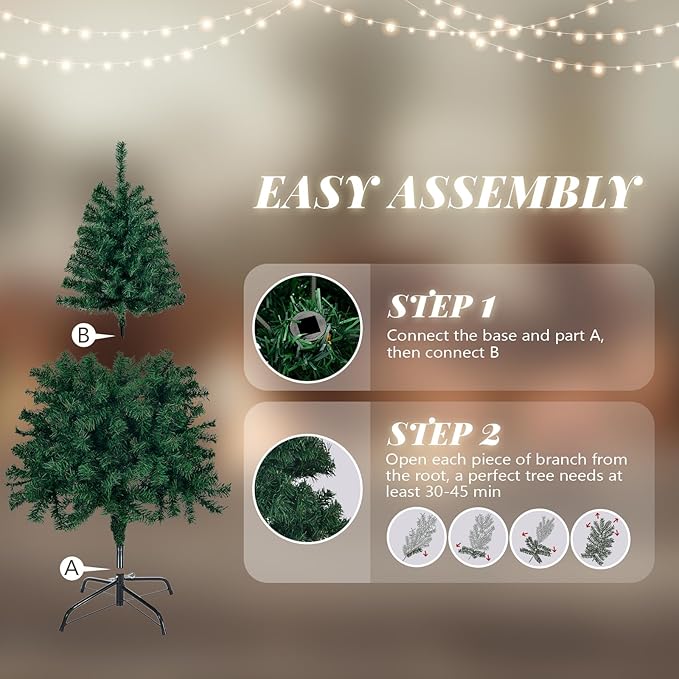 Bonnlo Artificial Christmas Tree, Upgraded Full 4ft Christmas Tree w/ 346 Branch Tips, Small Xmas Tree for Home, Office, Party Decoration, Green