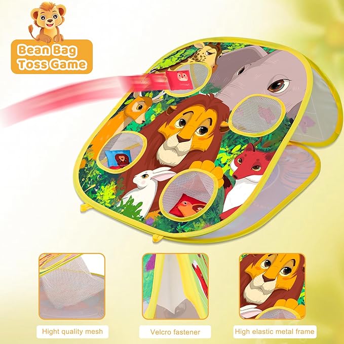 4 in 1 Double-Sided Foldable Cornhole Bean Bag Toss Game Set with Accessories for Kids, Ages 3-6