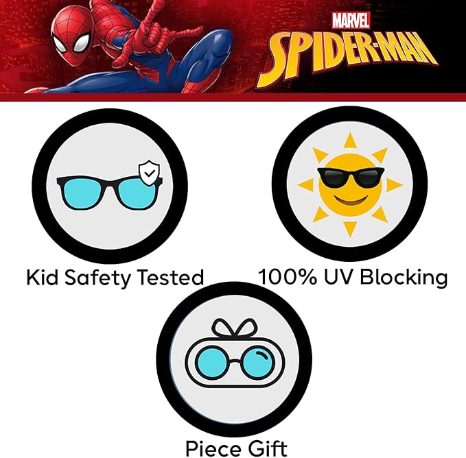 Marvel Spiderman Sunglasses for Kids - Stylish, Comfortable & Durable UV-Protective Spiderman Glasses With Soft Carrying Case