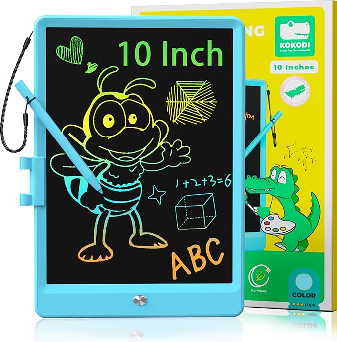 KOKODI LCD Writing Tablet, Gifts for 3 Years Old Boys and Girls，10 Inch Colorful Doodle Board Drawing Tablet, Erasable Reusable Electronic Drawing Pads, Educational and Learning Toys for Kids