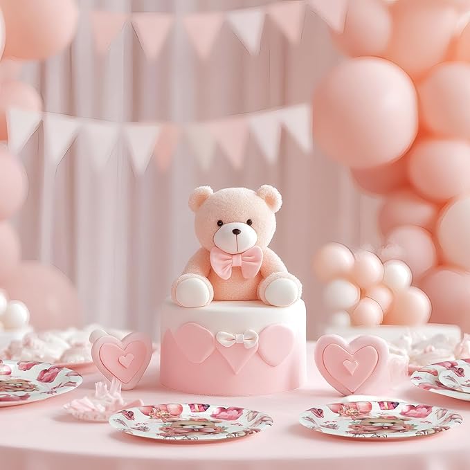 40 Guests We Can Bearly Wait Baby Shower Plates – Pink Teddy Bear Plates and Napkins Set for Girl Baby Shower Decorations