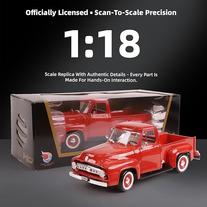 1953 Ford F-100 Pickup Truck 1/18 Scale Die-Cast Metal Model Alloy Collection Cars with Display Case, with Opening Doors, Best Gift for Men, Dad & Kids 14+ Years(Red)