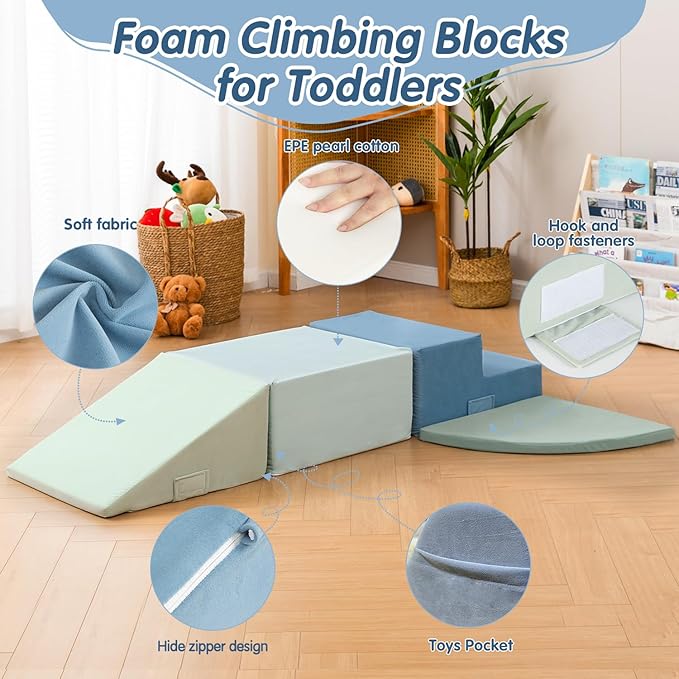 Large 4 Pcs Toddler Climbing Toys Indoor, Foam Blocks with Velcro, Classic