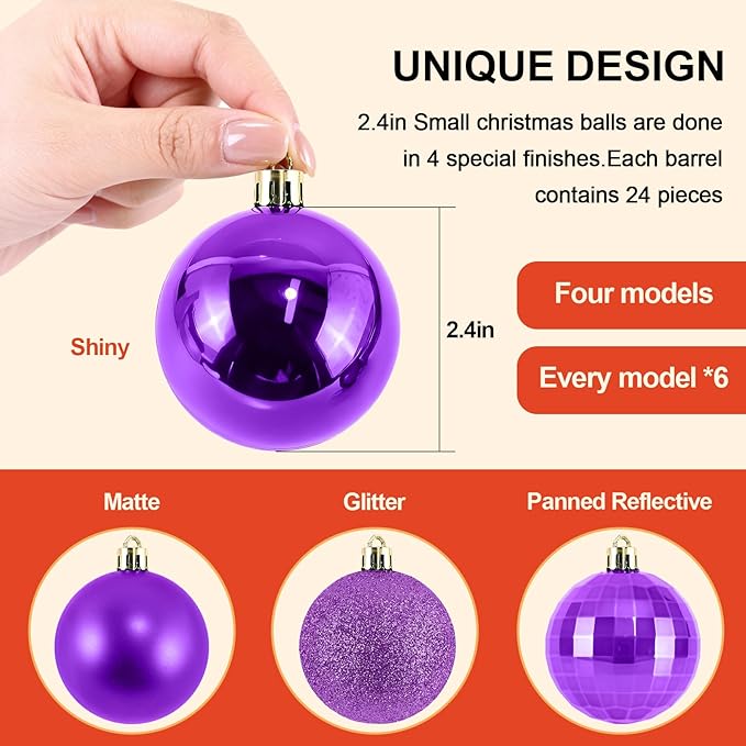 2.36" Christmas Balls Christmas Tree Ornaments Shatterproof Plastic Holiday Ornament Festival Hanging Ball Holiday Decorations Set of 24pcs