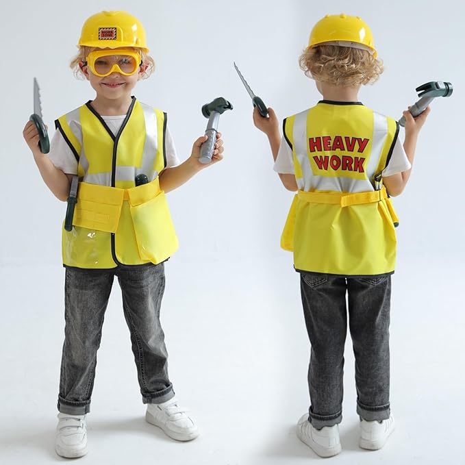 Tool Set for Kids Aged 3 4 5, Toddler Construction Pretend Toys with Worker Vest & Hat, Child Dress up Gift for Boys Girls