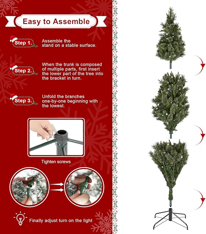 Glitzhome Prelit Christmas Tree, 7.5ft Artificial Green Christmas Tree Charming Cashmere Slim Pine with 350 Warm White and Multi-Color Globe LED Lights, 9 Function w/Foot Pedal and Remote Control