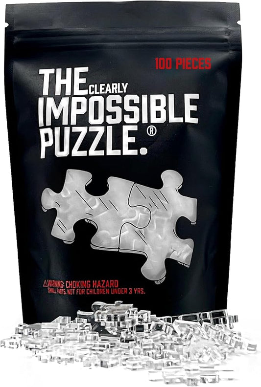 The Clearly Impossible Puzzle ® 100 Pieces - Clear Difficult Jigsaw Puzzle - False Edge Pieces - Clear Hard Puzzle - 100 Piece