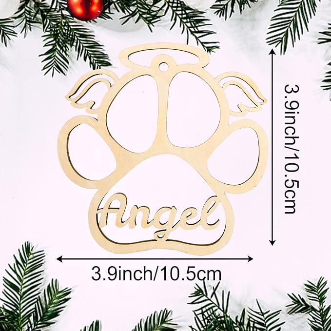 Personalized Dog Cat Paw Ornament Christmas, Custom Pet's Name Ornament, Customized Wooden Dog Paw Wings Ornaments for Christmas Tree
