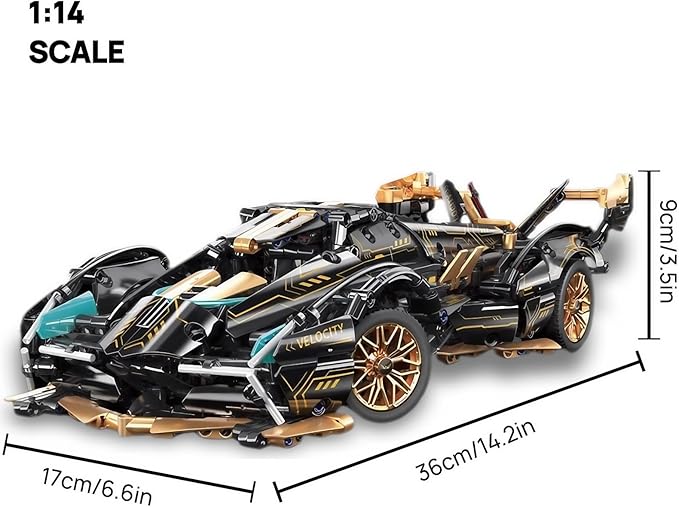 1:14-Scale RC Car Model Kit - Supercar with APP Control, LED Lights, and Functional Scissor Doors for Creative Teens and Adult Hobbyists (1314 Pieces)