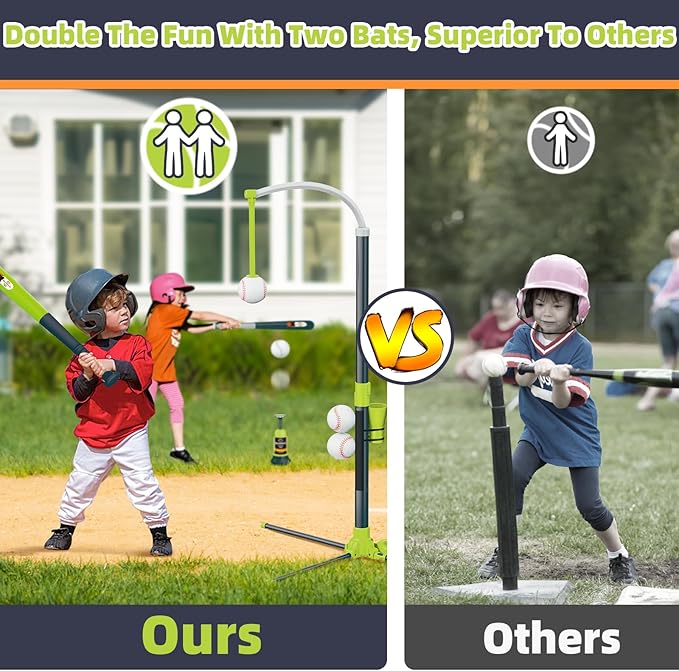 3-in-1 T Ball Set for Kids, Adjustable Height Hanging Baseball Batting Tee Set with 2 Bats, Teeball Hitting Stand, Ball Launcher for Toddlers, Sport Toys Outdoor/Indoor for Boys Girls