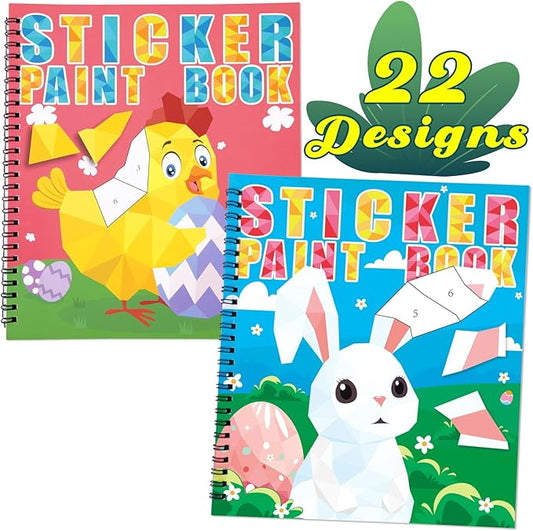 90shine 2PCS Easter Crafts for Kids Ages 4-8 Sticker Books Basket Stuffer Gift Create 22 Pictures
