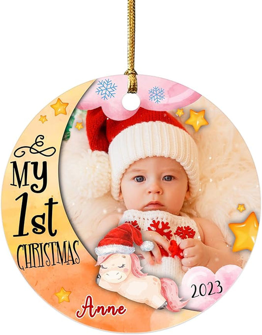 Personalized Baby's First Christmas Ornament 2025, My First with Photo & Name, Personalized Babies Baby Boy Girl First Christmas Tree Ornament Gift for Newborn Parents