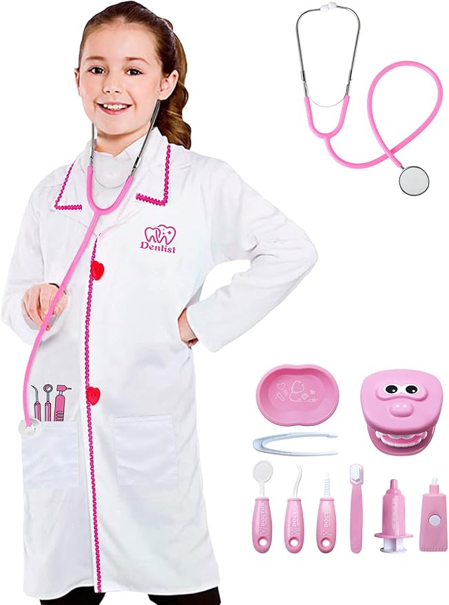 ANPHILE Kids Dentist Costume, Girls Dentist Costume Kids Doctor Costume Play Set for Career Day Dress Up