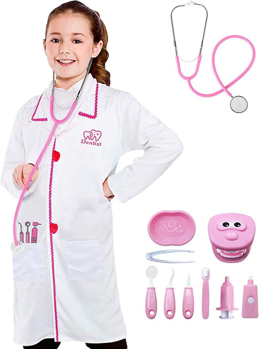 ANPHILE Kids Dentist Costume, Girls Dentist Costume Kids Doctor Costume Play Set for Career Day Dress Up