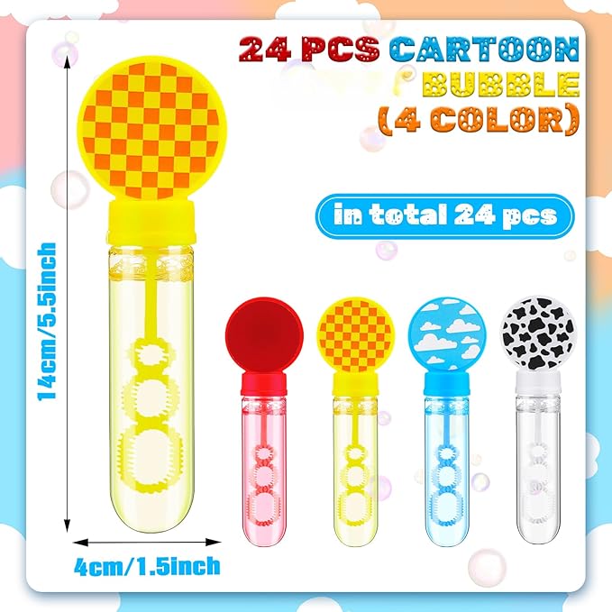 24 Pack Bulk Bubble Wands Cartoon Party Favors Toy Theme Birthday Party Supplies Cartoon Theme Birthday Bag Stuffers Supplies Decorations (Wand,Toy Inspire Game)