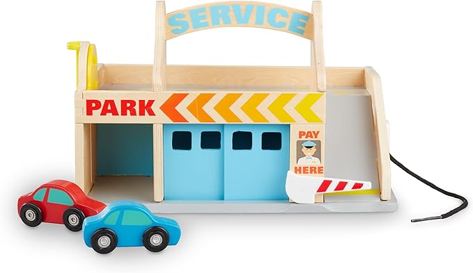 Melissa & Doug Service Station Parking Garage With 2 Wooden Cars and Drive-Thru Car Wash (SIOC)