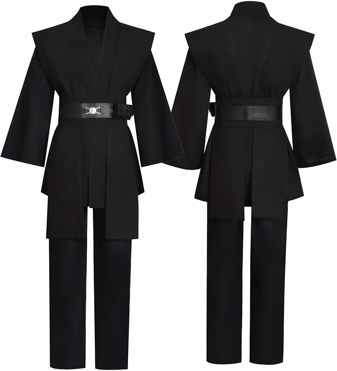 Mens Cosplay Costume Black Tunic Hooded Cloak Robe Uniform Suit Halloween Outfit