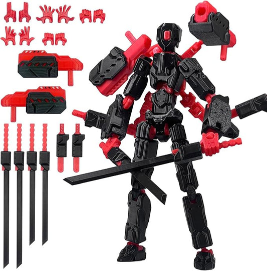 8 inch T13 (Assembly Completed) Action Figure Set,T 13 Multi-Articular Mobile Robot Nova T-13,Desktop Decorations for Game Lovers Toys (Black Red)