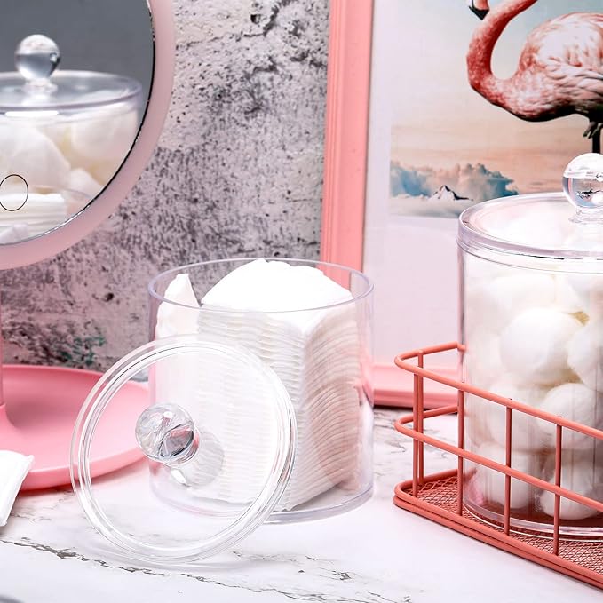 Meanplan 12 Pack Acrylic Holder Dispenser Plastic Apothecary Jars with Lids for Cotton Ball, 10/22/39 oz Clear Plastic Storage Jars Floss Holder Container for Cotton Swab Bathroom, 3 Sizes