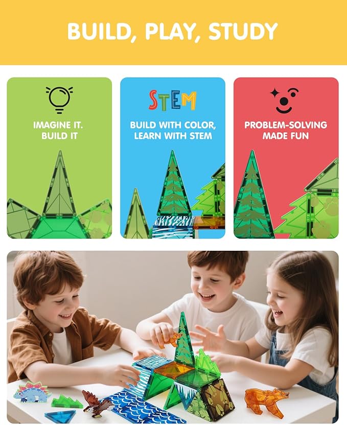 Magnetic Tiles Animals & Dinosaurs Toys, STEM Educational Building Blocks, Sensory Set 35 PCS for Toddlers Kids Ages 3-5 5-7, Boys Girls Birthday Gift Age 3+
