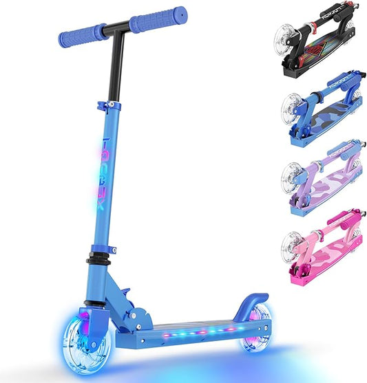 TONBUX Scooters for Kids 5-7, 2 Wheel Scooters with Cool Light Up Stem, Wheels, and Deck, 3 Level Adjustable Height Kick Scooter, Foldable and Lightweight Scooter for Kids 8-12