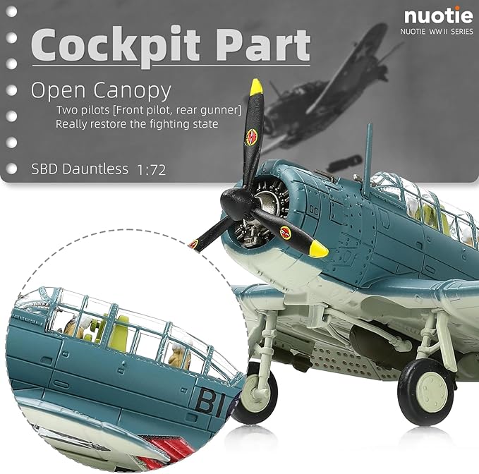 1/72 Douglas SBD-3 Best Dauntless Dive Bommber Model World War II Midway Vintage Warplane Metal Diecast Aircraft Military Display Airplane for Display Collection or Gift