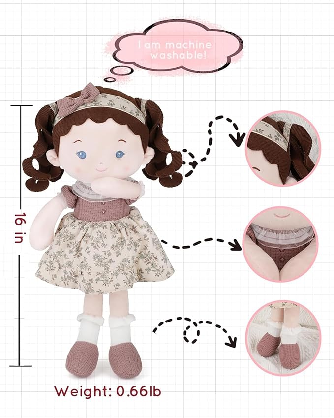 Soft Baby Doll Toys (16''), My First Baby Rag Doll for 1 Year-Old Girl Birthday Gift, Christmas Plush Toys Gift for Toddler Kids Infants-Miss-Posy