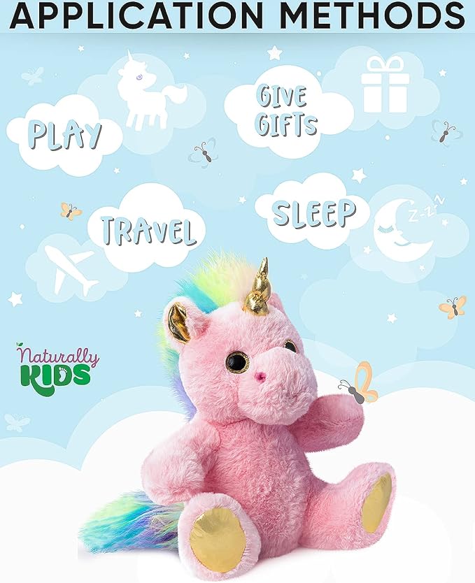 Naturally KIDS Stuffed Animal, Toddler Gifts for Boys, Girls, Plush Unicorn Toy Pink