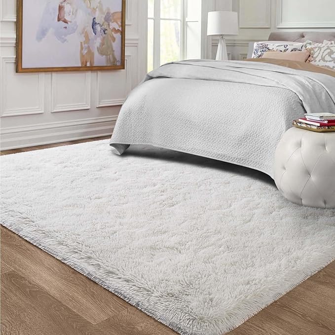 Ompaa Fluffy Rug, Super Soft Fuzzy Area Rugs for Bedroom Living Room - 4' x 6' Large Plush Furry Shag Rug - Kids Playroom Nursery Classroom Dining Room Decor Floor Carpet, Cream White