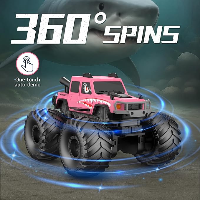 NQD® Monster Truck Toys, Waterproof 360°Rotate 4x4 RC Truck, Amphibious Remote Control Monster Trucks, 2.4GHz All Terrain Off-Road Pickup Toy RC Car for Gifts for Boys Kids Age 6 7 8 9 10 11 12+,Pink