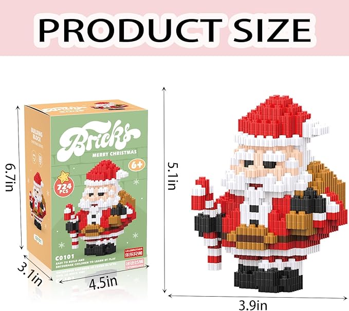 Christmas Building Blocks Santa Compatible with Lego Christmas Micro Blocks Stacking New Toys Holiday Present Box New Year Birthday Gifts for Kids 7 8 9 10 11 12 Years Old (Santa Claus)