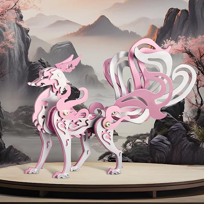 3D Metal Puzzles,3D Metal Puzzle for Adults,Mechanical Model Kit Fox Pink,Steel 3D Puzzles Stainless Steel Ornaments for Adults Home Decor Art Craft Gifts Toys.