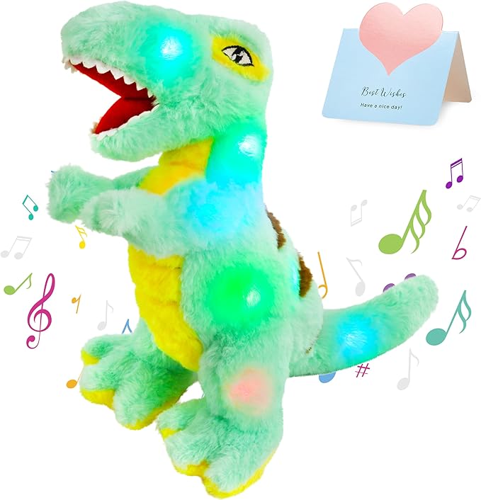 Glow Guards Light up Musical T-Rex Dinosaur Stuffed Animal,Soft Dinosaur Plush Toy with LED Night Light&Lullaby Glow in The Dark,Birthday Children's Day Hoilday Gifts for Toddler Kids Boys Girls,14''